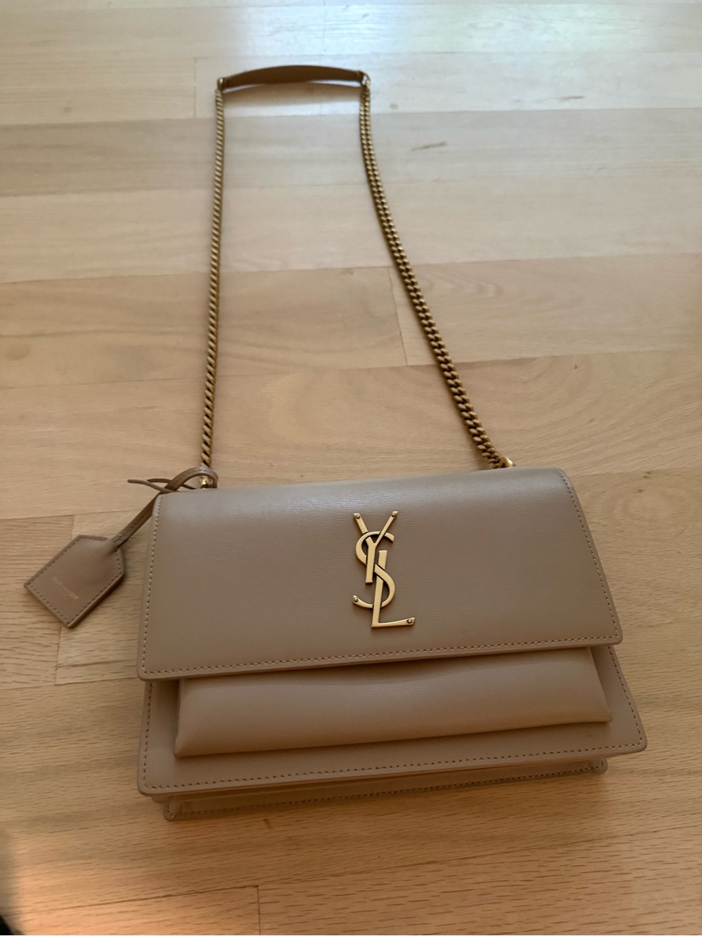 Saint Laurent Taupe Leather Crossbody with Gold YSL Hardware